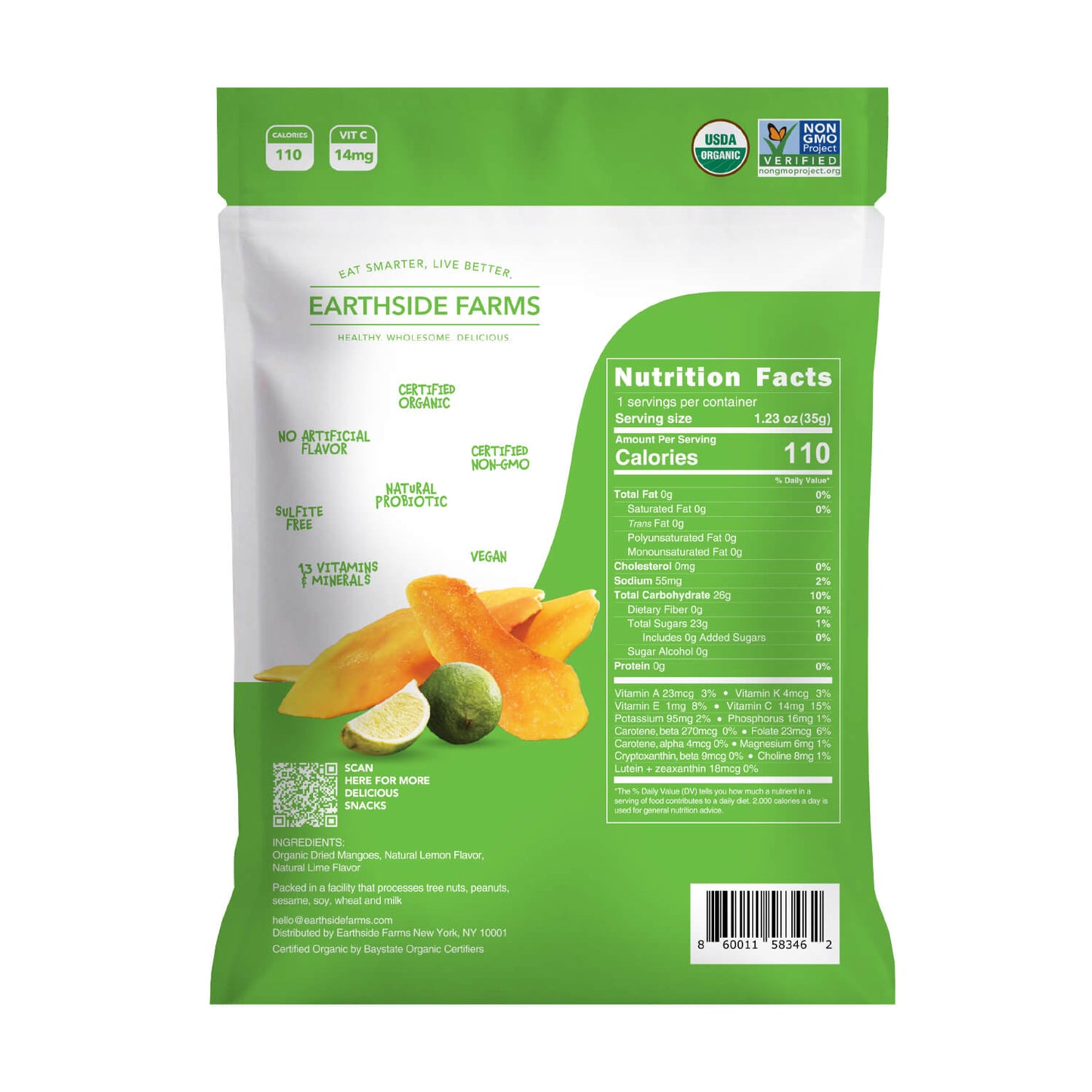 Earthside Farms Citrus Dried Organic Mangoes – 1.23 oz (Case of 40)