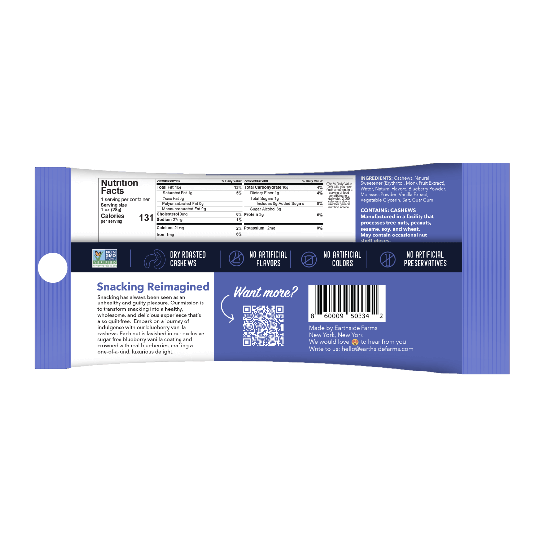 Earthside Farms Blueberry Vanilla Cashews – 1oz (Case of 40)