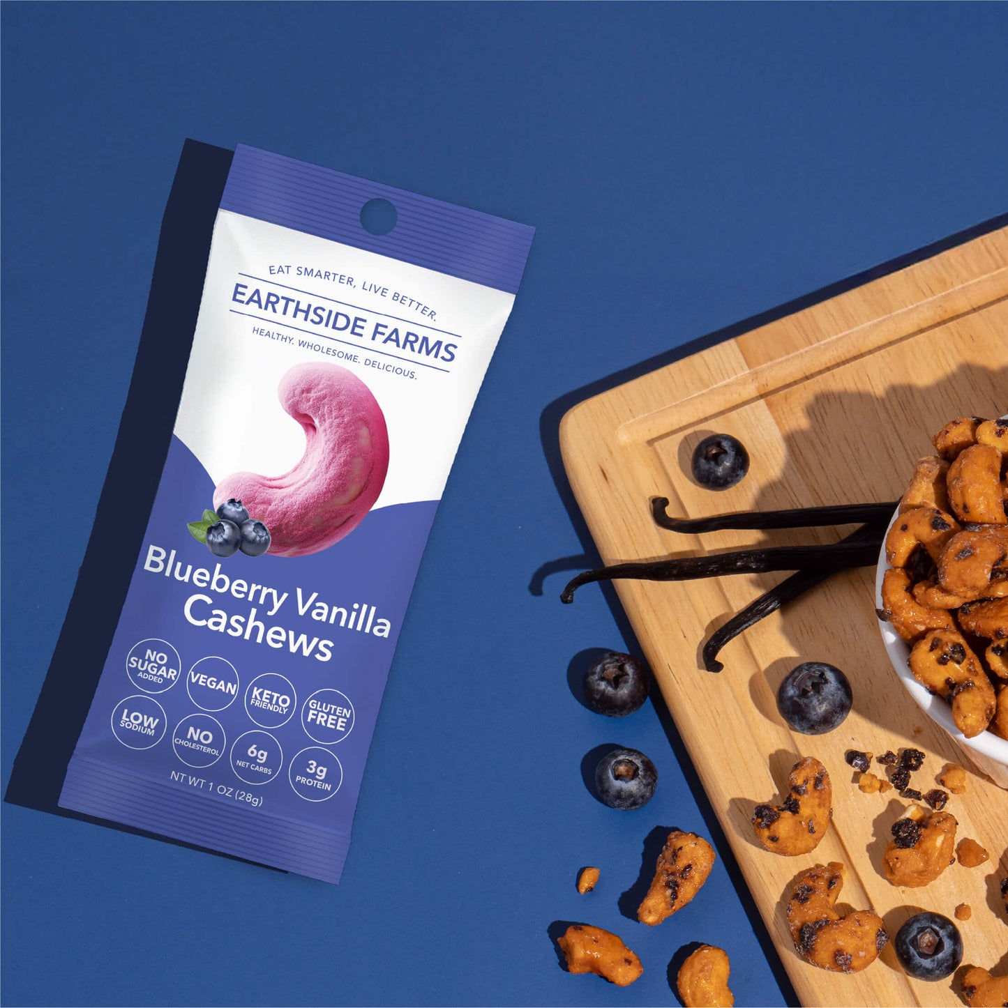 Earthside Farms Blueberry Vanilla Cashews – 1oz (Case of 40)